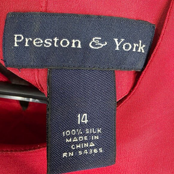 Womens Preston & York Red 100% Silk Blouse Short Sleeve Back Button Keyhole 14 - Picture 2 of 7